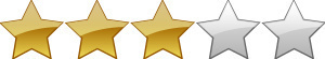 Drei goldene und zwei silberne Sterne, die eine Wertung von drei von fünf Sternen darstellen sollen.